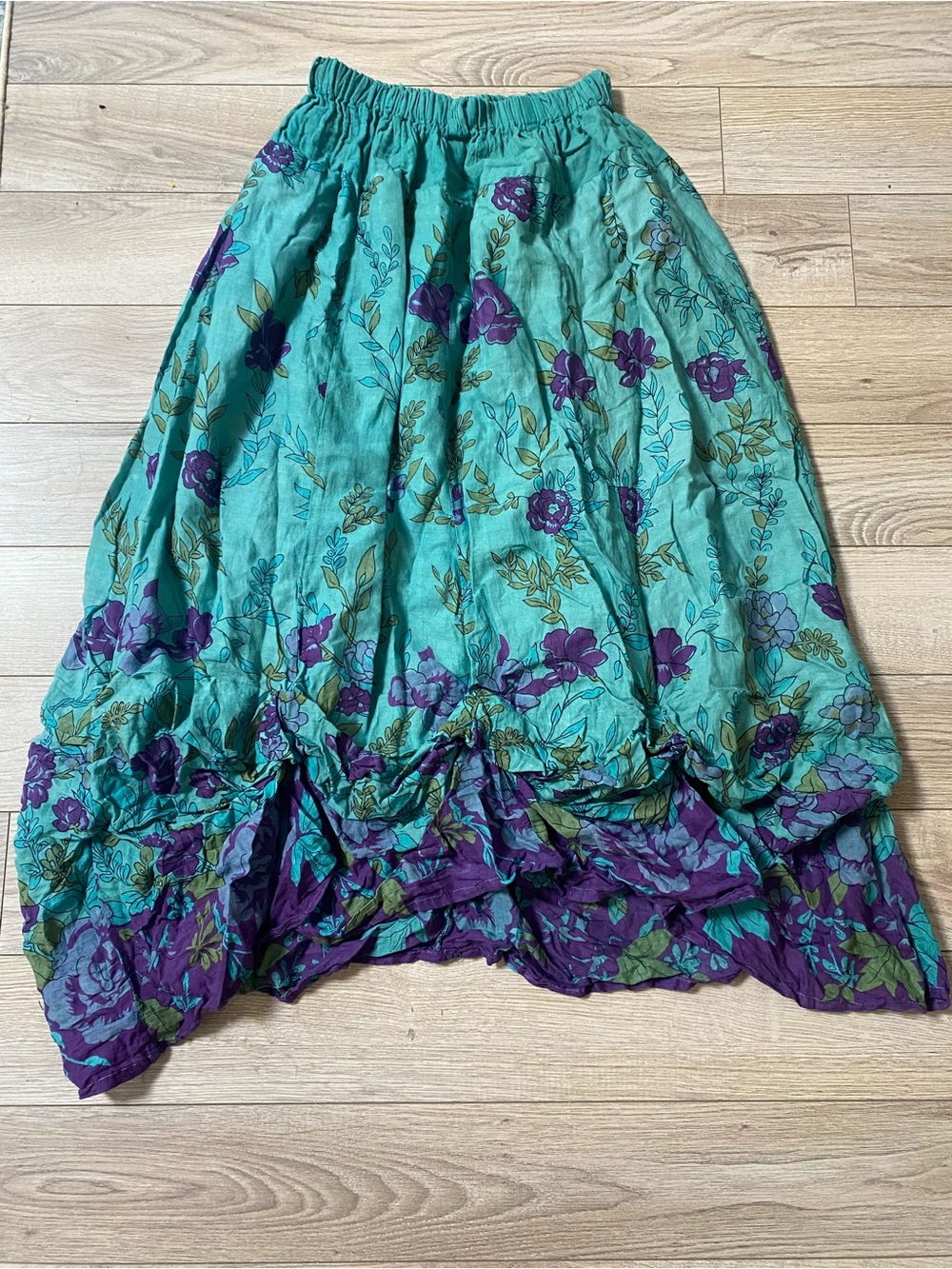 Turquoises Tribal Belly Dance yard multi tier Maxi skirt ruched floral India